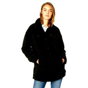 Levi's Women's Oversized Sherpa Trucker Jacket Coat Black Size XS Zipper Snaps